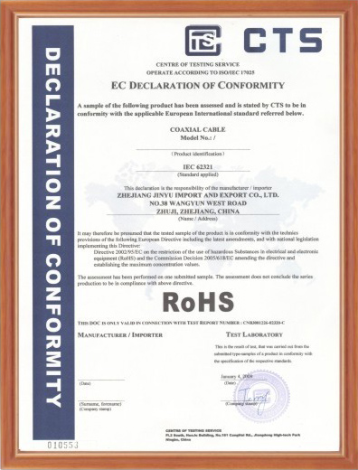 Nuestros Certificados Zhejiang Commspace Cable Co Ltd 